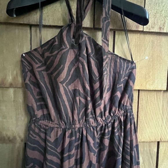 Animal Print Linen Halter Maxi Dress Black Brown - Picture 4 of 13
